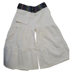 Wide-Leg Tiered Women's Cropped Pants with Embroidered Waistband